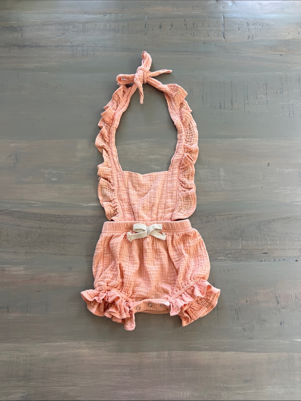 2T Boho Peach Ruffle Halter Romper with Bow